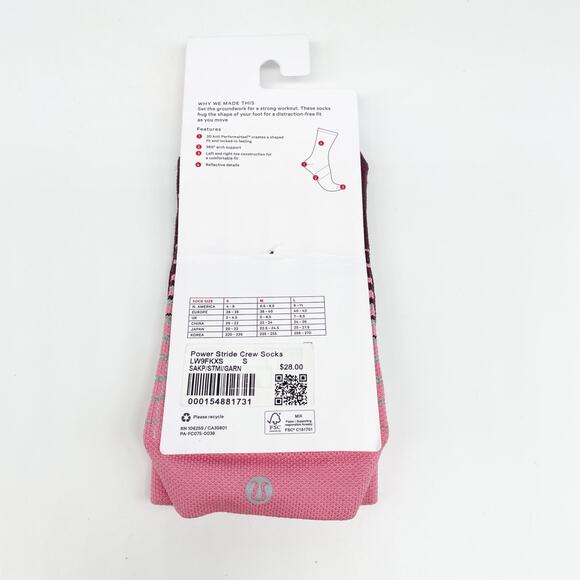 Lululemon Women's Training Power Stride Crew Length Socks Pink Gray Small 4-6 - Picture 2 of 3